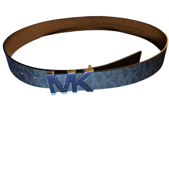 Michael Kors Women’s Size M Black MK Logo Silver Hardware Belt - Picture 3 of 6